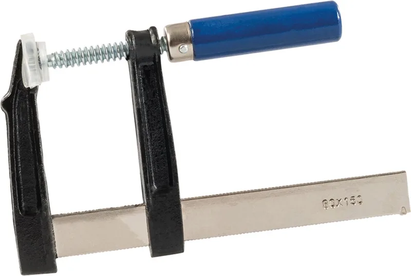 Euro F-klem - Sterke gietijzeren kaken - Zachte plastic beschermers - 150 x 80 mm van Silverline – productafbeelding