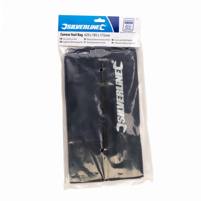 Heavy-Duty canvas gereedschapstas - 62 cm - sterke handvaten - nylon rits - uitlopende zakken de Silverline – image du produit