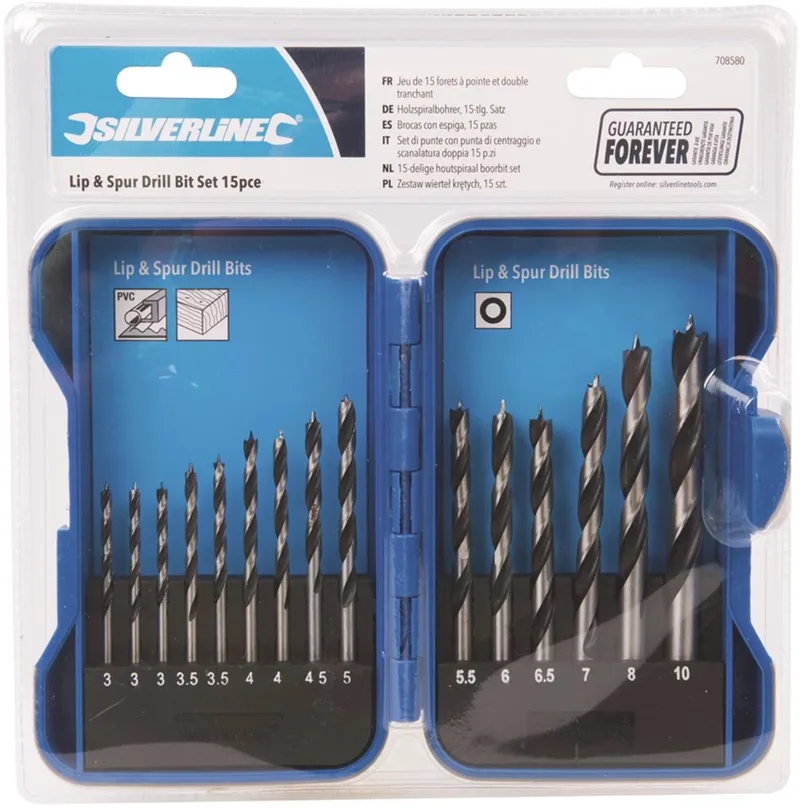 Houtspiraal boorbitset - 15-delig - Ø 3 t/m 10 mm - Soft-grip koffer de Silverline – image du produit