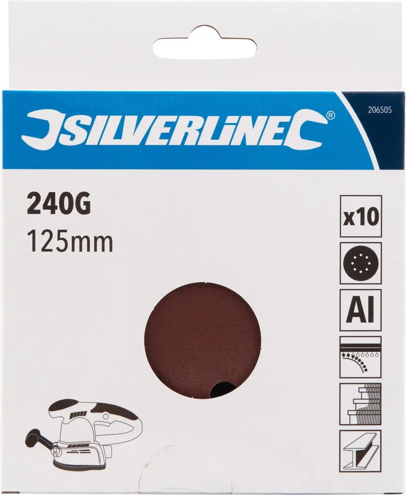 Klittenband schuurschijven - 8 gaten - Ø 125 mm - korrel 240 - 10 stuks von Silverline – Produktbild