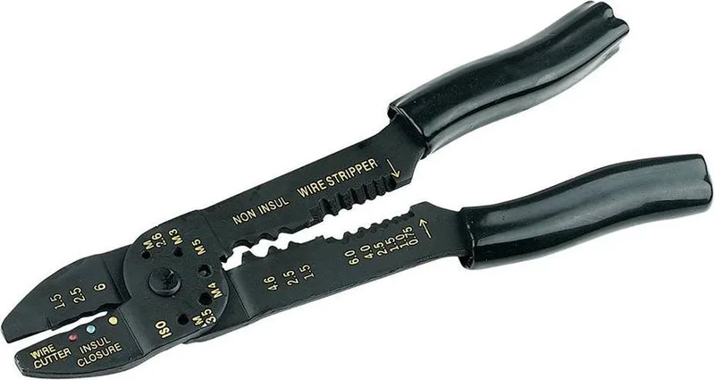 Krimp- en striptang - gehard staal - 230 mm - met draadsnijder van Silverline – productafbeelding
