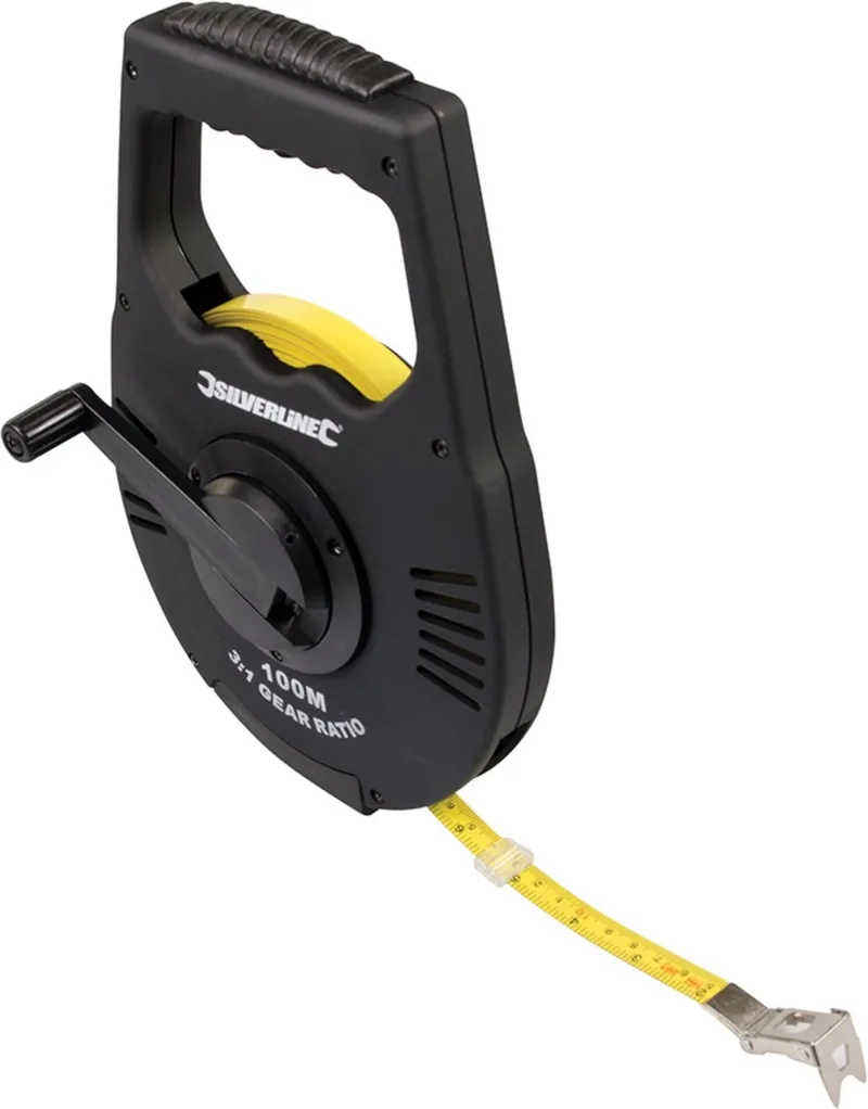 Landmeter - Meetlint met oprolmechanisme - 100 meter - Ergonomisch - Roestvrij staal de Silverline, Jaune – image du produit
