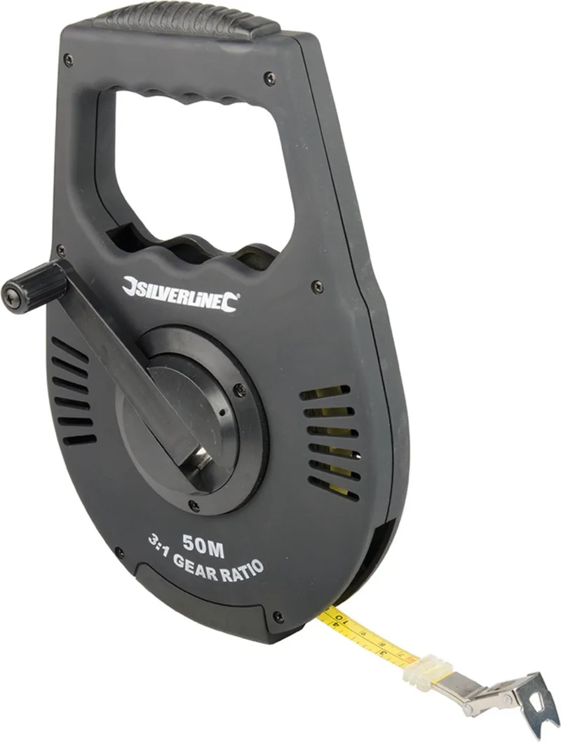Landmeter - Meetlint met oprolmechanisme - 50 meter - Ergonomisch - Roestvrij staal von Silverline, Grau – Produktbild