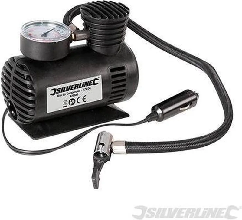 Mini Luchtcompressor - 425689 - 12 V DC Plug - Oppompen Banden, Rubber Boten En Sportmaterialen by Silverline – product image