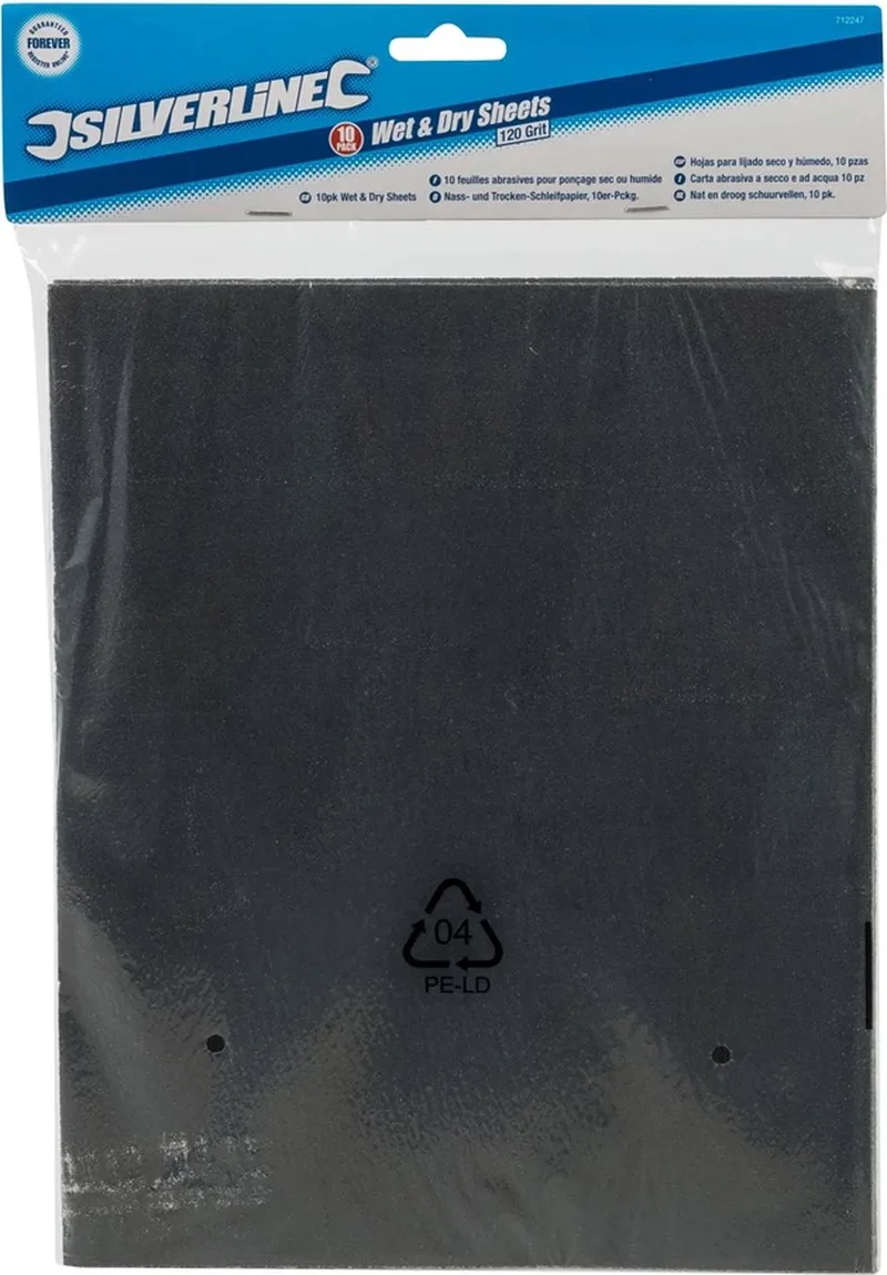 Nat en droog schuurpapier - waterproof - korrel 120 - 230 x 280 mm - 10 stuks by Silverline – product image