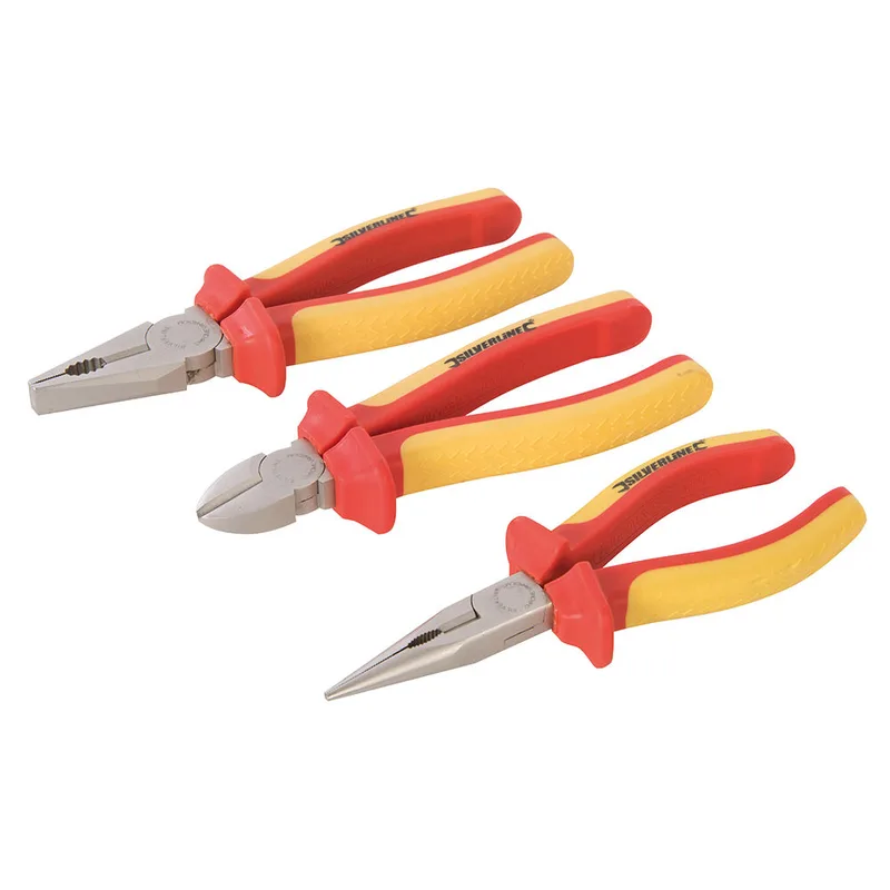 Profi VDE Zangen Set 3-tlg. Spitzzange Seitenschneider Kombizange von Silverline – Produktbild