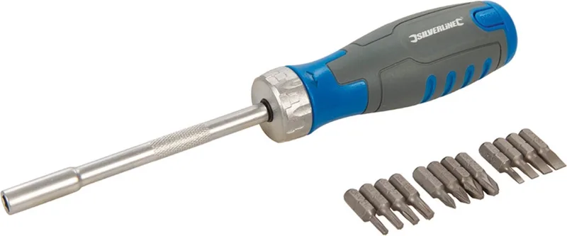 Ratelschroevendraaier - 3-positie ratel - 12 bits in handvat - magnetische aandrijf dop - soft-grip handvat by Silverline – product image