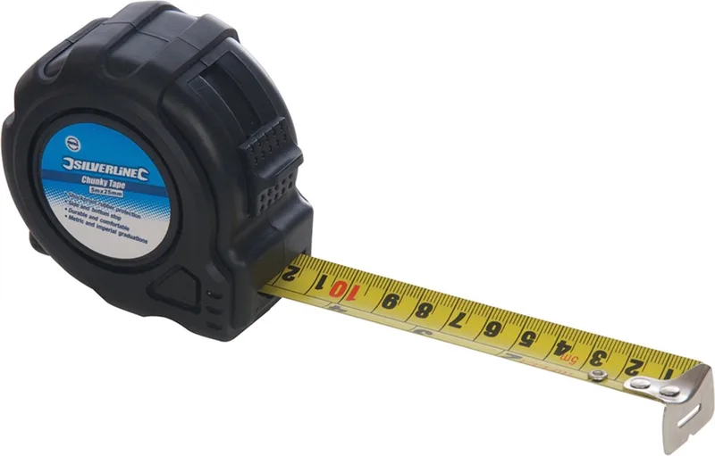 Rolmaat - Schokbestendig - 5 meter - 25 mm - Riemclip von Silverline – Produktbild