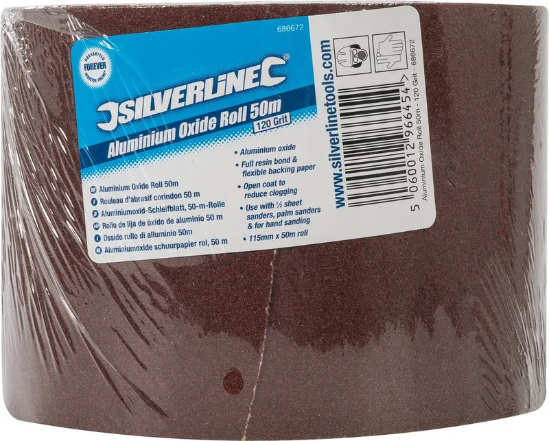Schuurpapier op rol - aluminiumoxide - 50 meter - korrel 120 - 115 mm breed von Silverline – Produktbild