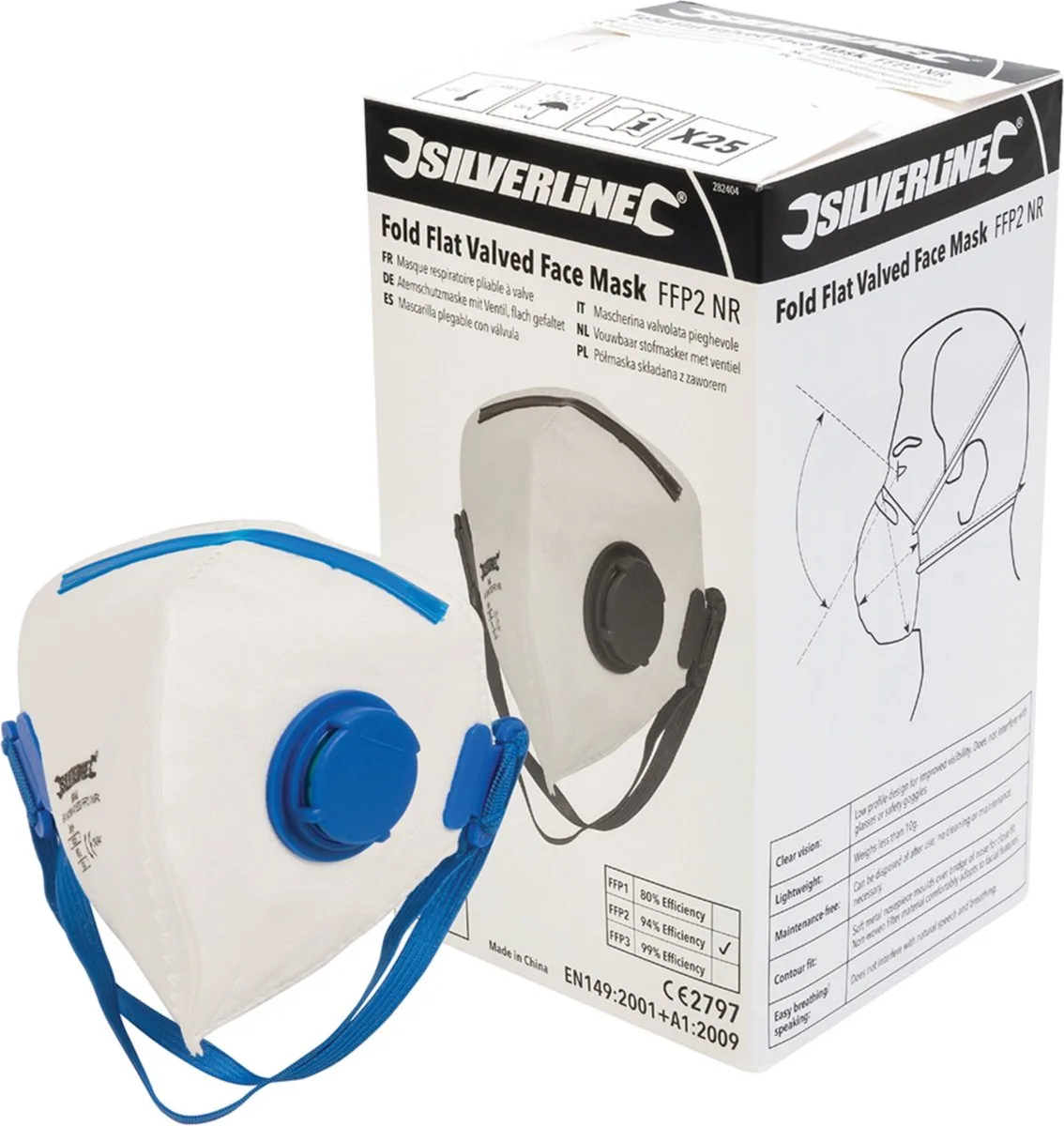 Vouwbaar FFP2 stofmasker met ventiel - 25 stuks - extra comfort - maximale bescherming van Silverline, Zwart – productafbeelding