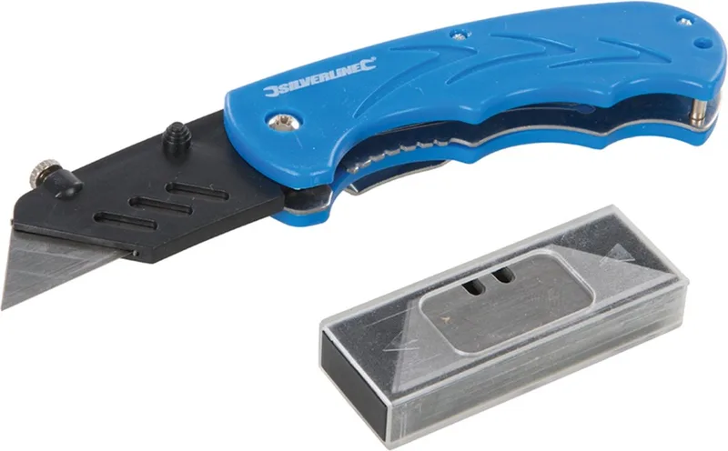 Vouwmes - Enkelhandige opening - Inclusief 5 mesjes - 160 mm by Silverline, Blue – product image