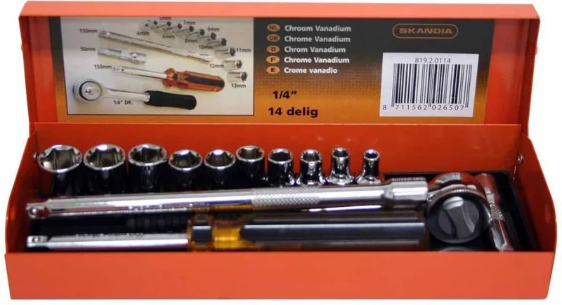 dopsleutelset 1/4 14-delig van Skandia, Oranje – productafbeelding
