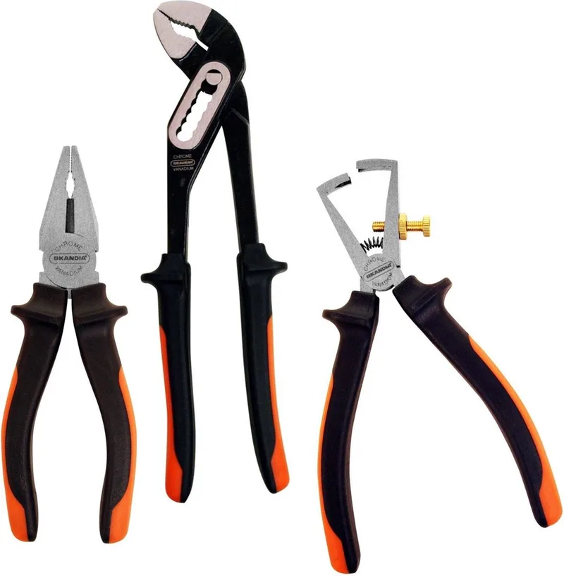 Skandia 3-delige tangenset 160/250 mm - Waterpomptang + Combinatietang + Striptang fra Skandia, Orange – produktbillede