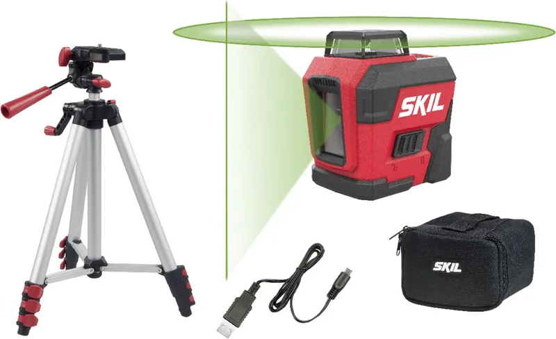 360° Kruislijnlaser met Statief - Zelfnivellerend Bouwlaser - 30 Meter Werkbereik - Met Draagtas, Accu & USB-oplaadkabel by Skil, Red – product image