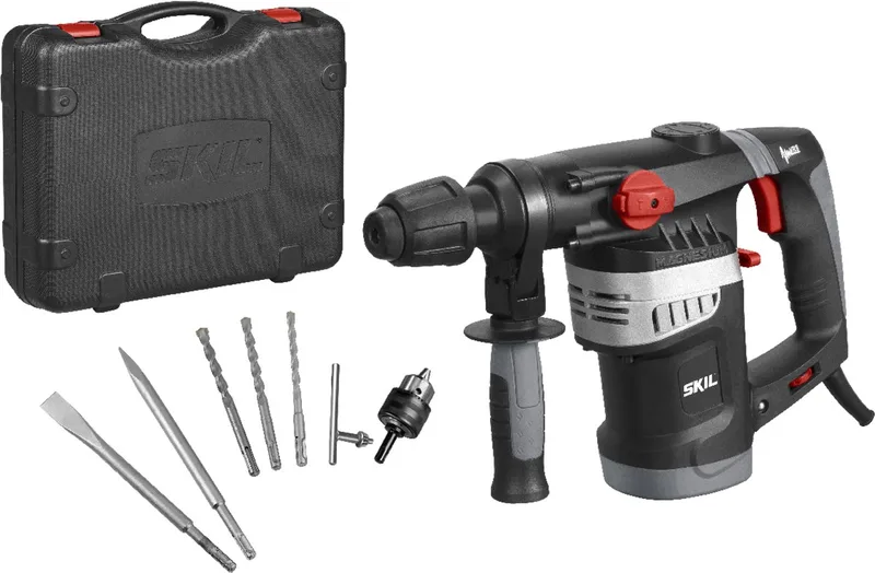 Boorhamer 1500W - SDS+ Boorhamer - 3 in 1: Schroeven, Boren & Klopboren - Rubberen Snoer - Inclusief Zijhandgreep, Diepteaanslag, SDS+ & Koffer van Skil – productafbeelding