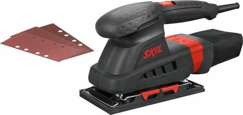 Vlakschuurmachine 160W - Schuurmachine - Schuuroppervlak 92 x 185mm - Stofafzuiging - Met Klemmen en Klithechting - Inclusief 3 Vellen Schuurpapier de Skil – image du produit