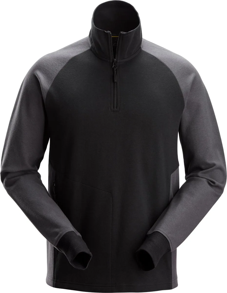 Snickers 2841 Tweekleurig Sweatshirt met Halve Rits - Zwart/Staal Grijs de Snickers Workwear, Noir, Staal Grijs, L – image du produit