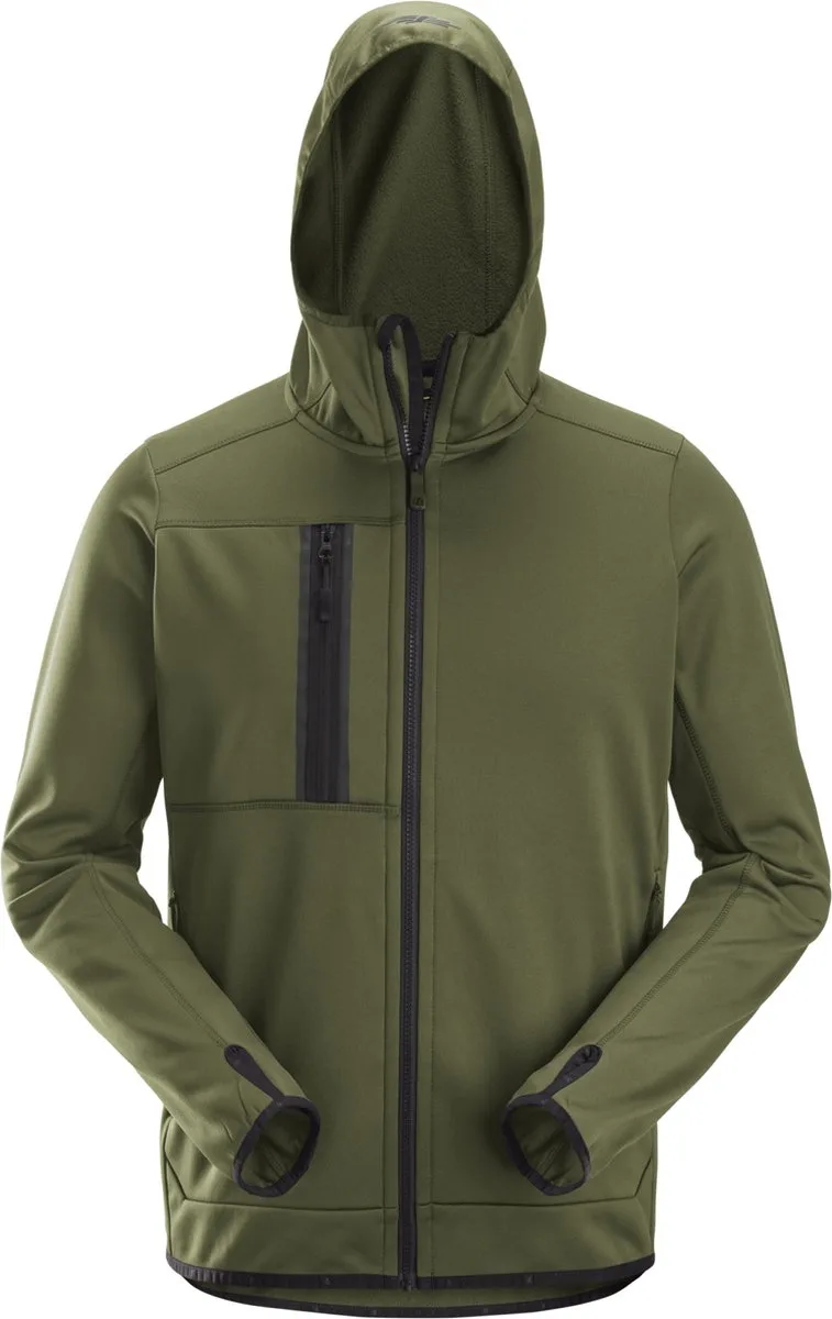 Snickers 8058 AllroundWork, Fleece Hoodie met Rits - Khaki Groen van Snickers Workwear, Khaki Groen, M – productafbeelding