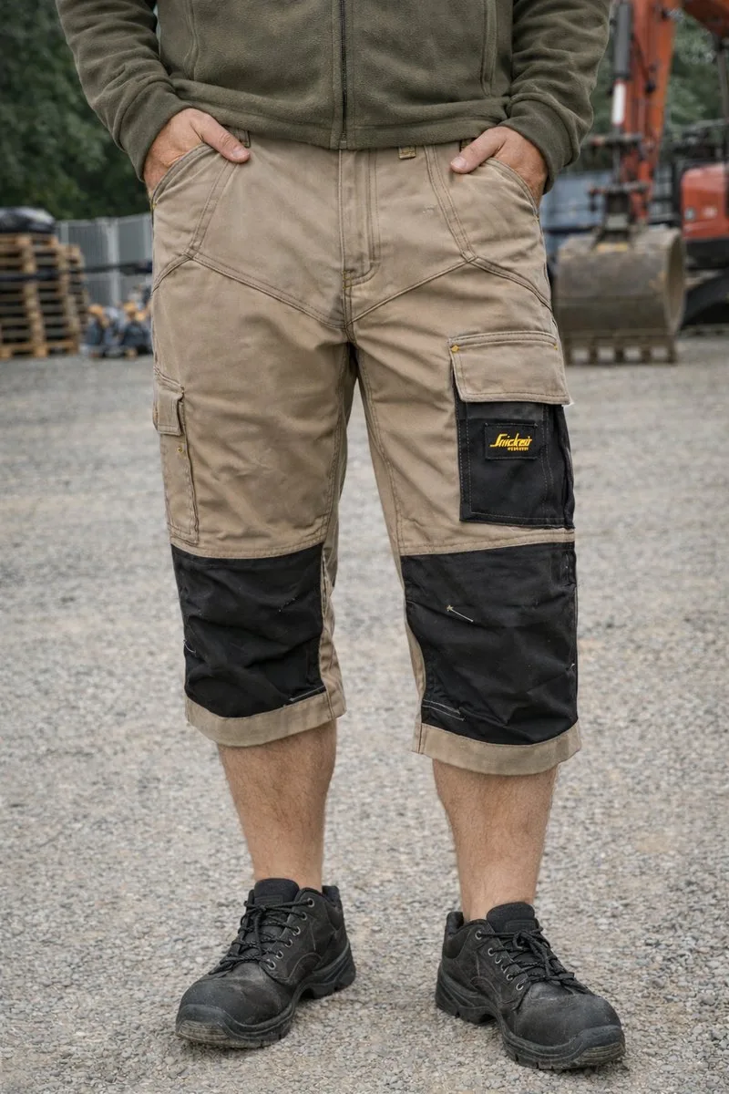 Werkbroek Snickers Ripstop Pirate Trousers 3913 – khaki (2004) – driekwart werkbroek fra Snickers Workwear, Beige grijs, 42 – produktbillede