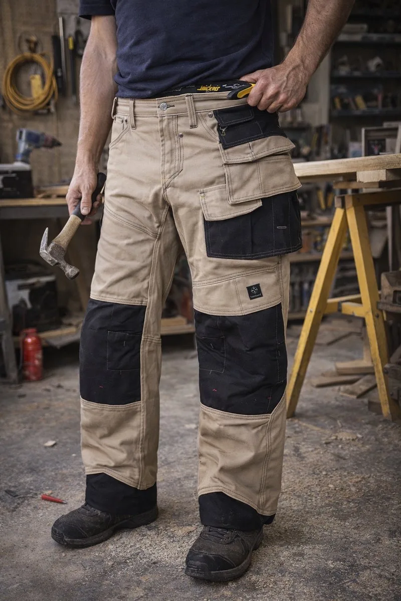Werkbroek Snickers Workwear – Canvas+ – Beige/Zwart – Stretch Werkbroek met Kniezakken en Holsterzakken de Snickers Workwear, Beige, 46 – image du produit