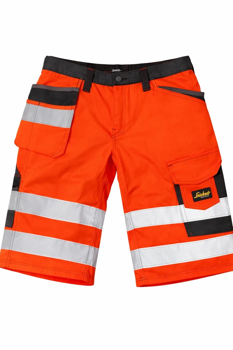 Werkshort Heren – Snickers Workwear HV Werkshort High Visibility Oranje/Zwart – Reflecterende Werkbroek Kort met Holsterzakken van Snickers Workwear, Oranje, 44 – productafbeelding