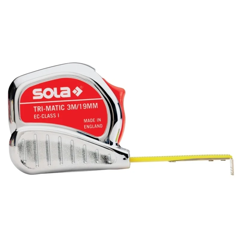 Taschenrollbandmaß TRI-MATIC L.3m B.13mm mm/cm EG I Ku.Stopptaste van Sola – productafbeelding