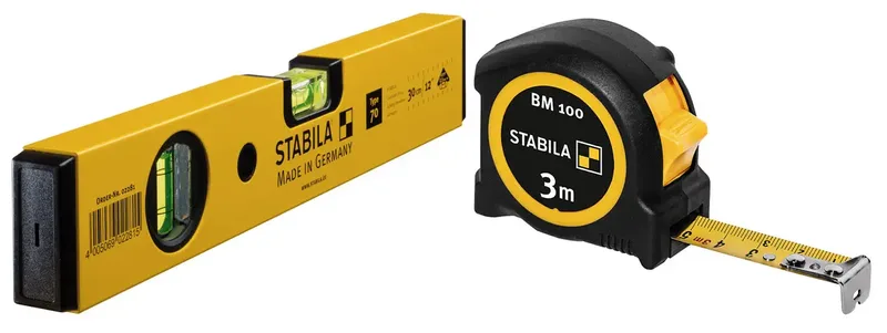 Wasserwaage Type 70 + Taschenbandmaß BM 100 4064161237060 Leichtmetall-Wasserwaage 30 cm de Stabila – image du produit