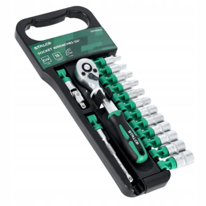 15-delige 1/4" doppenset met ratel van CrV-staal von Stalco, Grün – Produktbild