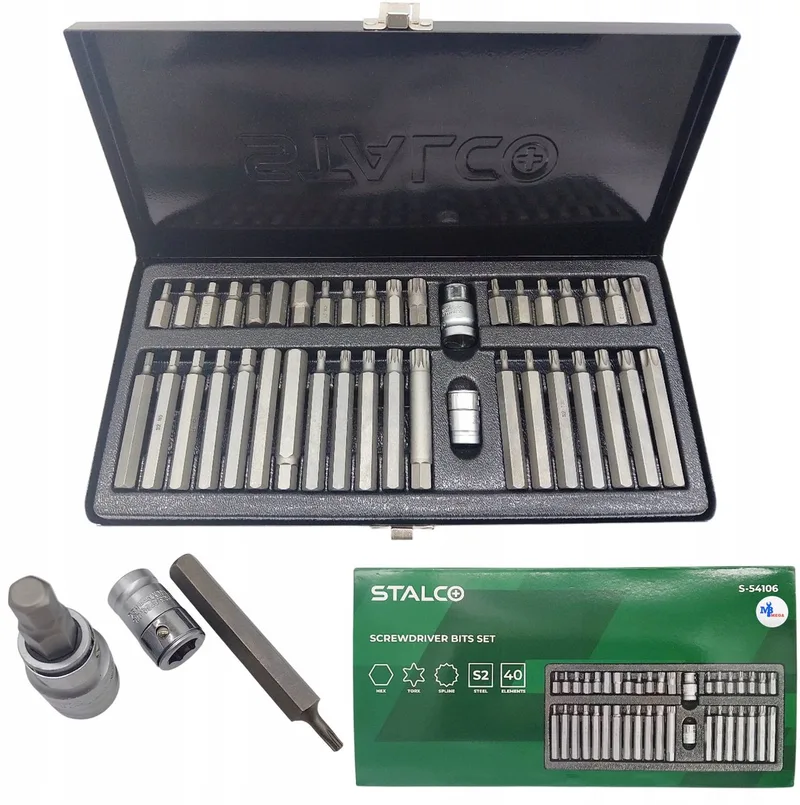 40-delige bitset: Torx, Hex, Spline - 1/2" & 3/8" Adapters by Stalco, Grey – product image