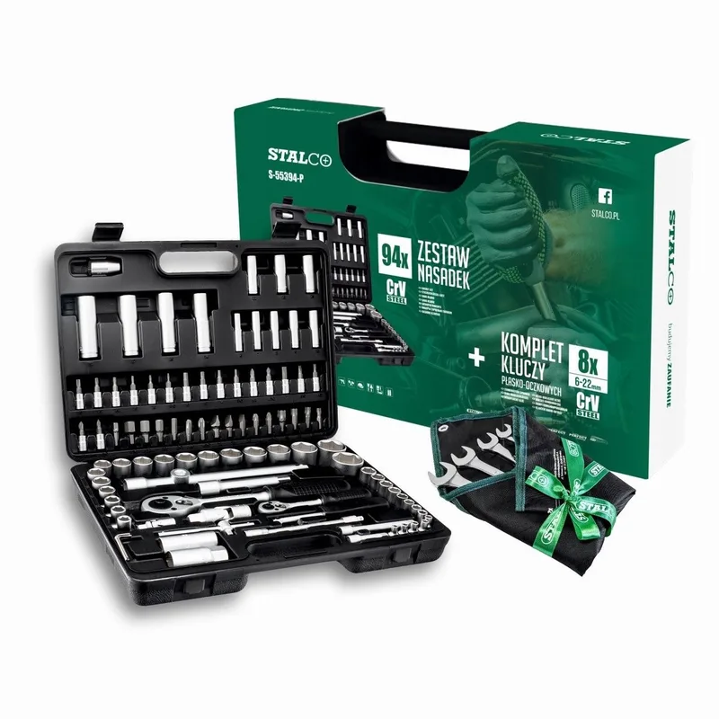 Gereedschapset 94 Delen 1/2" & 1/4" + Ringsteeksleutels van Stalco, Zwart – productafbeelding