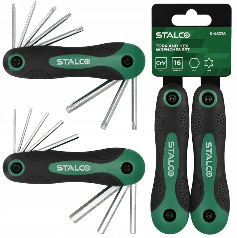 Opvouwbare Torx- en inbussleutelset - 16 onderdelen von Stalco, Schwarz – Produktbild