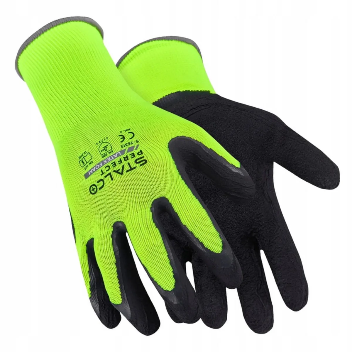 Perfect Serie - Polyester Latex Schuim Handschoenen - 11" - Fluorescerend - Zwart de Stalco, Noir, Vert – image du produit