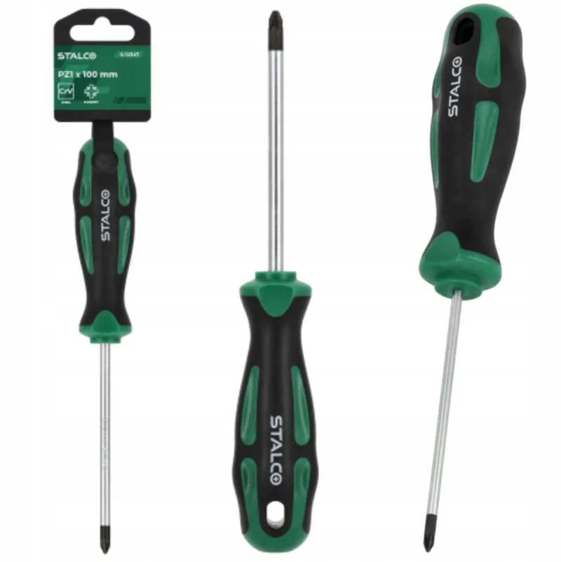 Pozidriv Schroevendraaier PZ1 x 100mm CrV - Robuust en Ergonomisch van Stalco, Groen – productafbeelding
