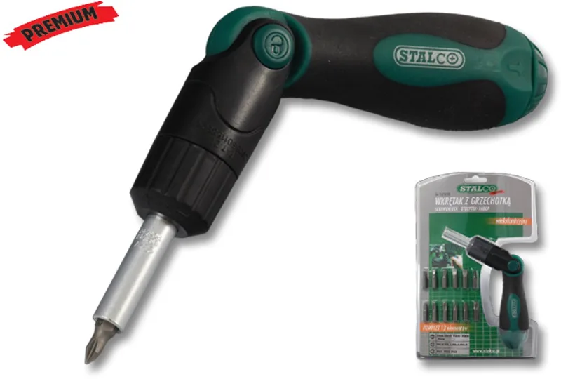 Ratelschroevendraaierset met 13 bits - Ergonomisch en flexibel von Stalco, Grün – Produktbild