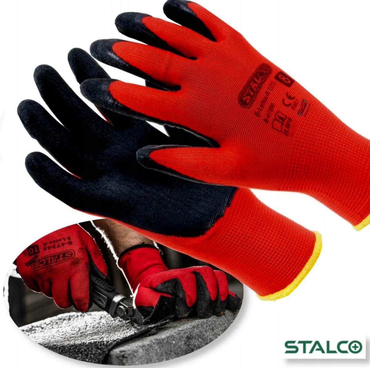 S-LATEX R 11 - Polyester Beschermende Handschoenen - Latex Gecoat de Stalco, Zwart-rood, 11 – image du produit