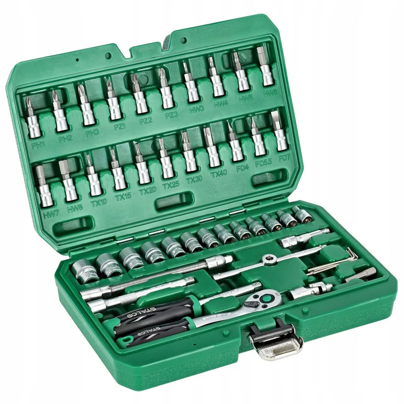 STALCO 48-delige doppenset 1/4" met 90-tands ratel in BMC-koffer de Stalco, Vert – image du produit