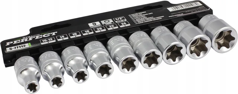 TORX dopsleutelset 1/2" E10-E24, 9-delig van Stalco – productafbeelding