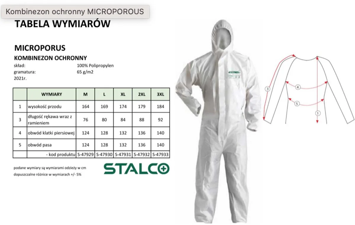 Wegwerpoverall XL – Microporeus & Ademend – Type 5/6 Bescherming – Stof- & Spatdicht by Stalco, White – product image