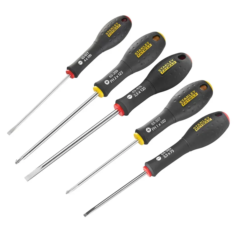 5-Delige FatMax Schroevendraaierset Parallel 3.5 X 75mm. 4 X 100mm. 5.5 X 125mm Phillips Ph1 X 100mm. Ph2 X 125mm van Stanley, Kleurloos – productafbeelding 2 van 3