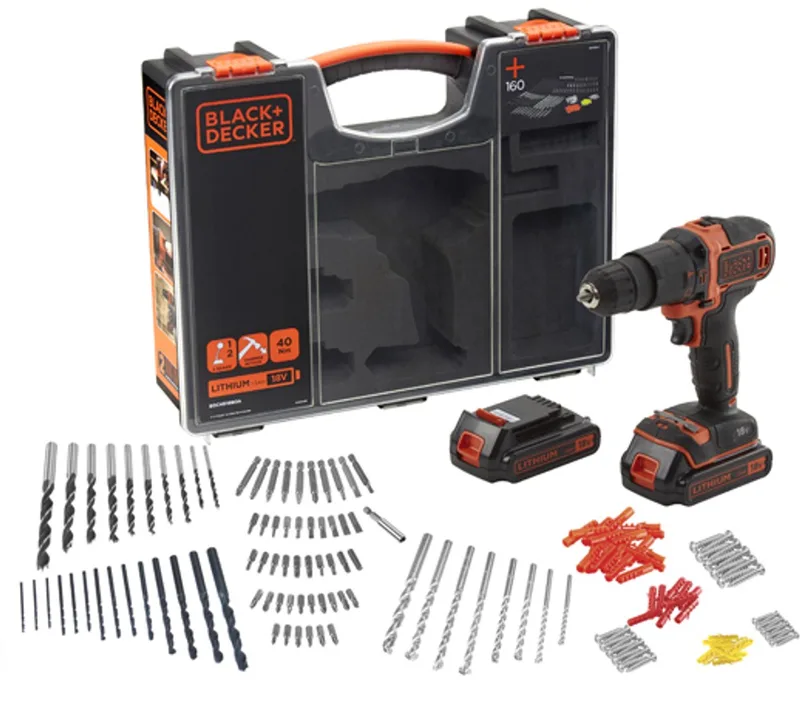 BLACK+DECKER 18V Schroef-/KLOPboormachine 2x 18V 1.5Ah accu’s 160 acc - BDCHD18BOA-QW von Stanley – Produktbild