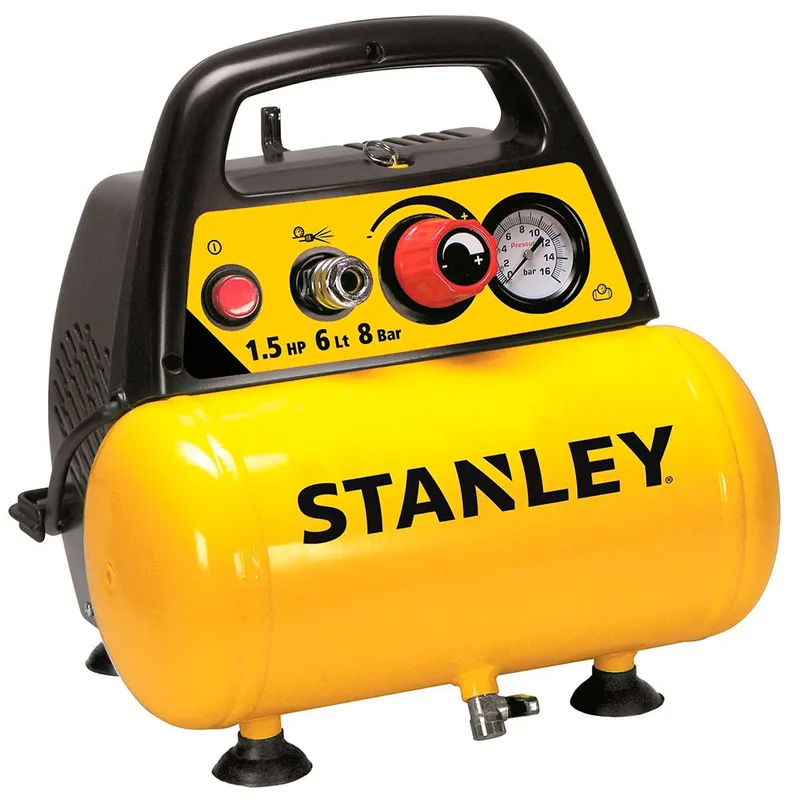 Compressor DN200/8/6 – inclusief 6-delige Accessoire set van Stanley, Geel, Zwart – productafbeelding 2 van 5