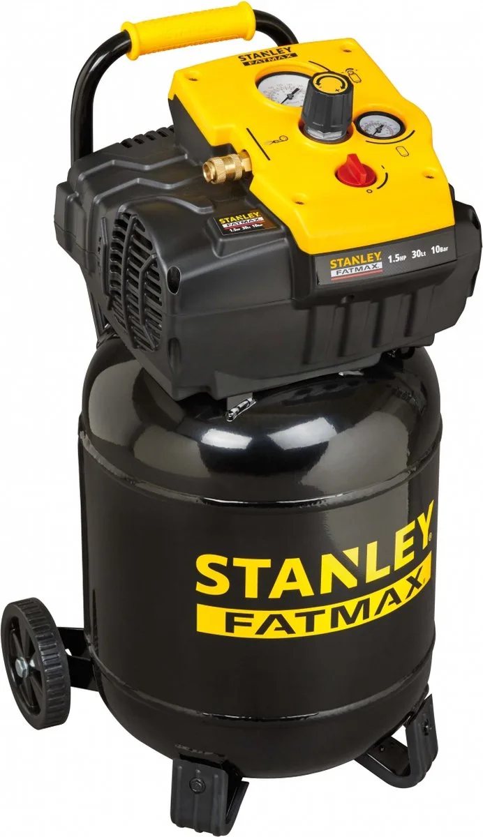 Compressor TAB 200/10/30VW FM - Luchtcompressor 10Bar - 30L - 180L/Min - Olievrij - Met Handvat en Wielen by Stanley, Black – product image