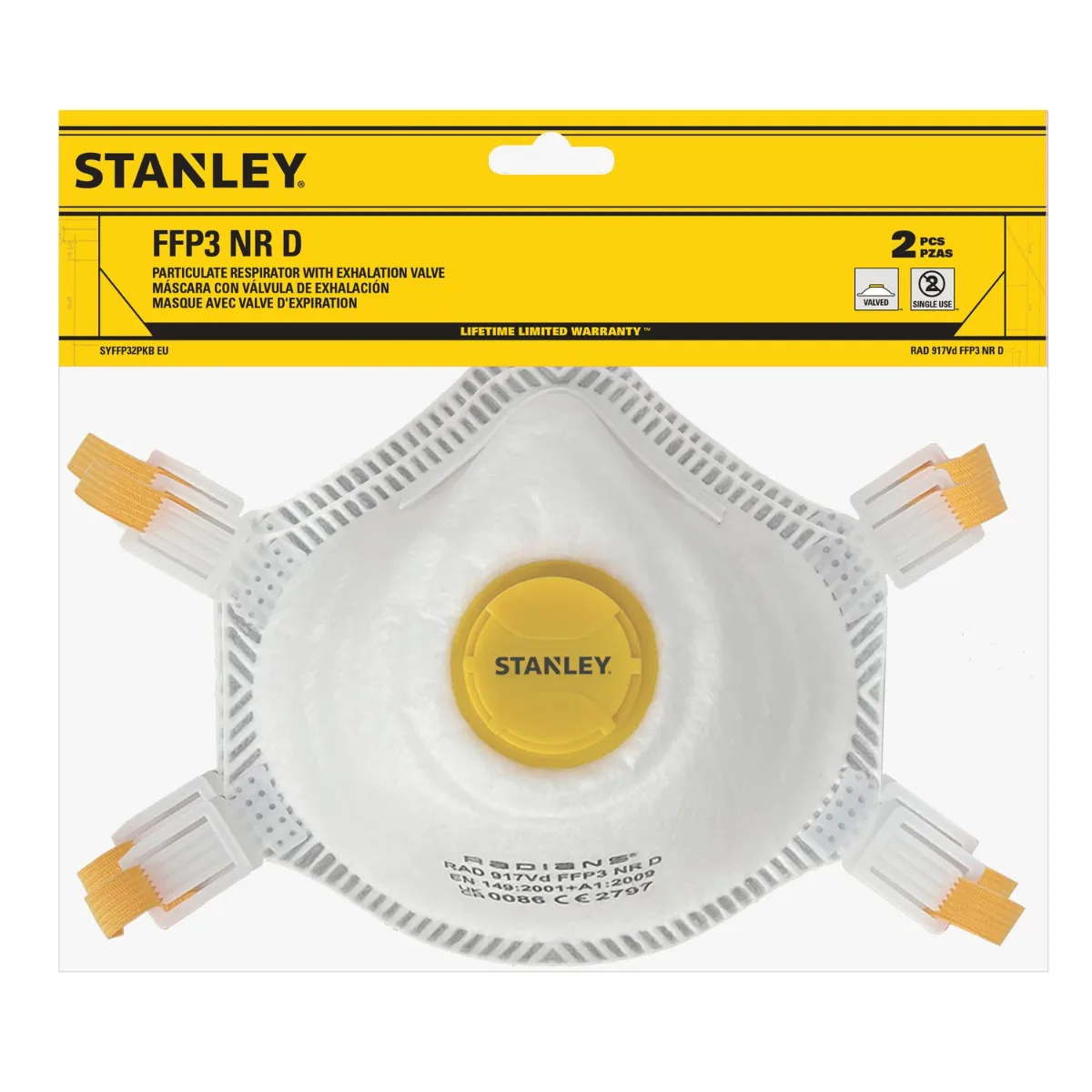 FFP3 Stofmasker met ventiel - 2 stuks - SYFFP32 van Stanley – productafbeelding