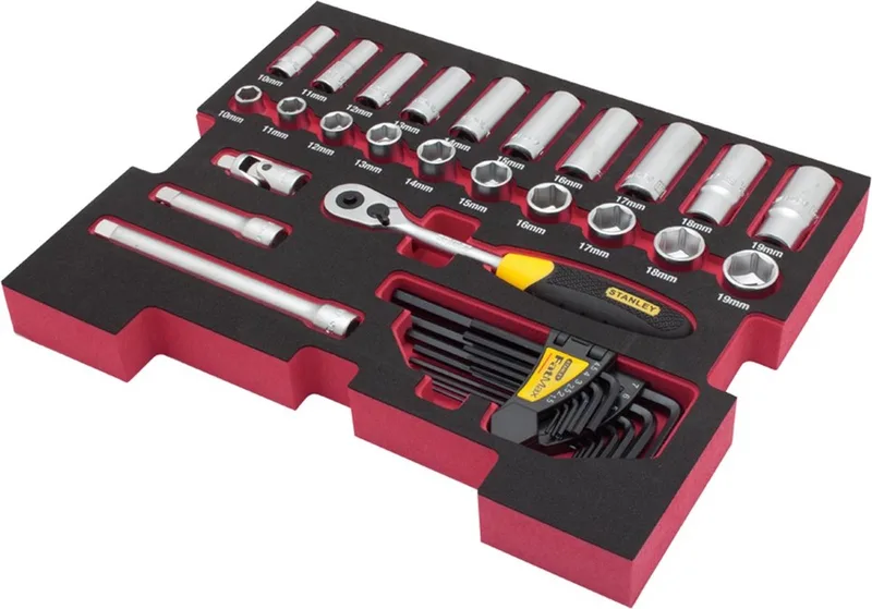 FMHT0-74296 38 delige 3/8" doppenset in FatMax TSTAK insert van Stanley, Zwart – productafbeelding