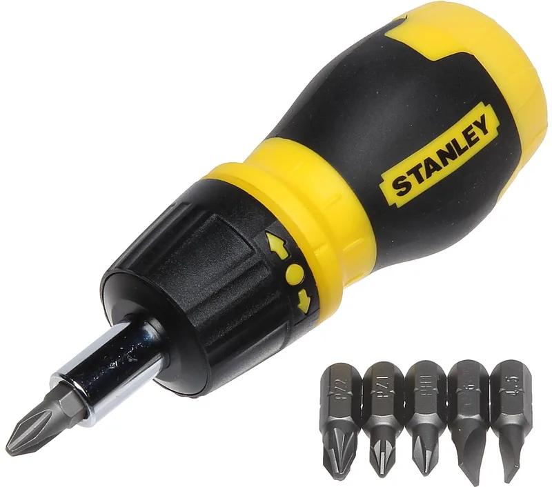 Multibit Stubby Schroevendraaier met ratel by Stanley, Yellow, Black – product image
