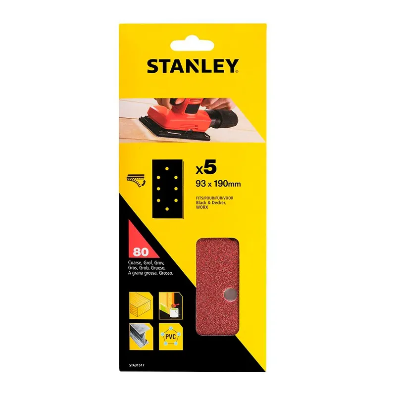 Quick-adjust Perforated 80 Grit 93x190mm Schleifpapierblätter 5 Einheiten von Stanley – Produktbild 2 von 2