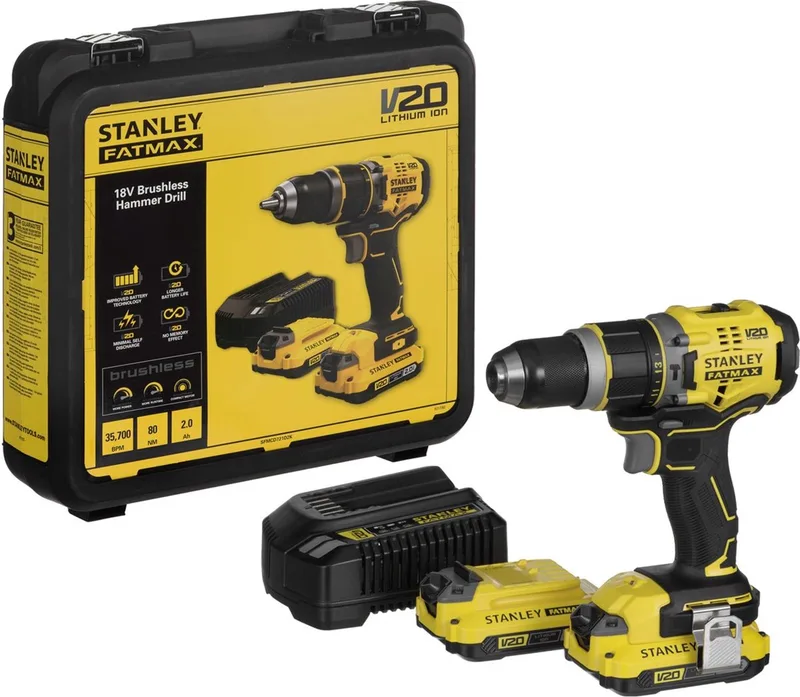 SFMCD721D2K FATMAX® V20 Accu klop-/schroefboormachine Brushless 18V 2.0Ah in koffer by Stanley – product image
