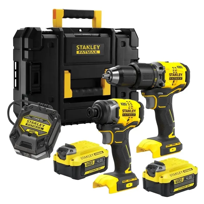 SFMCK461M2T-QW – Set met 2 stuks: klopboormachine en slagschroevendraaier, inclusief 2 V20-18V 4Ah accu’s en snellader in TSTAK-koffer. von Stanley – Produktbild 1 von 3