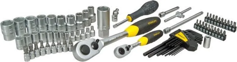 Stanley Dopsleutelset 1/4" & 1/2" 75-delig satijn) (L) by Stanley, Chrome – product image