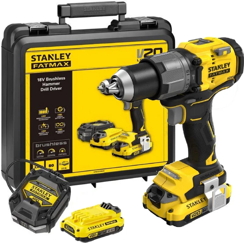 V20 Brushless schroefklopboormachine in koffer 2x2.0Ah SFMCD726D2K-QW von Stanley – Produktbild